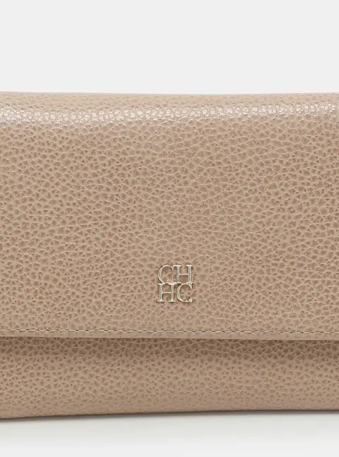 CH Carolina Herrera Beige Leather Trifold Wallet