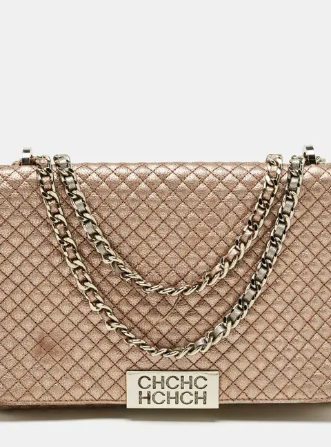 CH Carolina Herrera Rose Gold Quilted Leather Chain Flap Bag