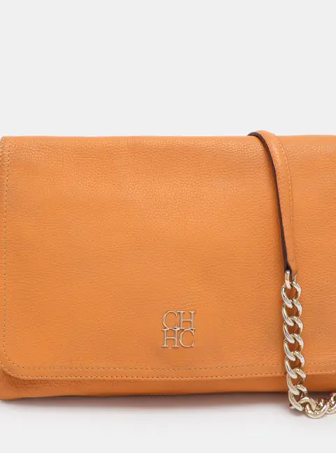CH Carolina Herrera Mustard Leather Tassel Flap Chain Shoulder Bag