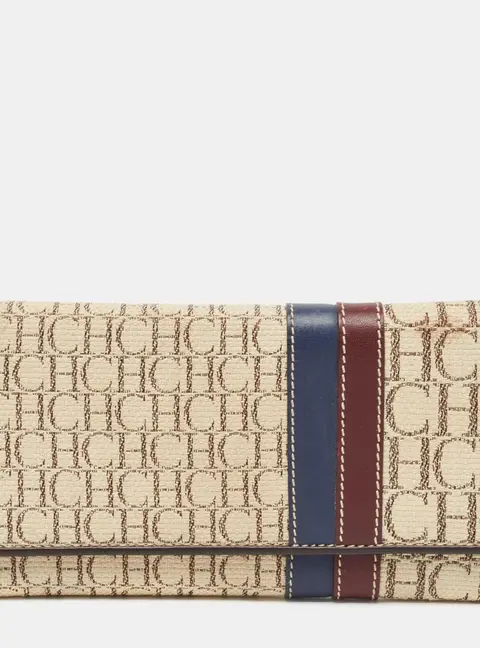 CH Carolina Herrera Off White Monogram Flap Trifold Continental Wallet