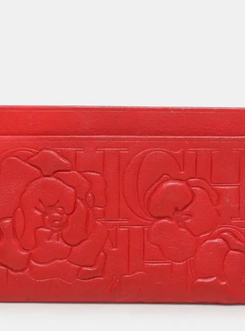 CH Carolina Herrera Red Monogram Embossed Leather Card Holder