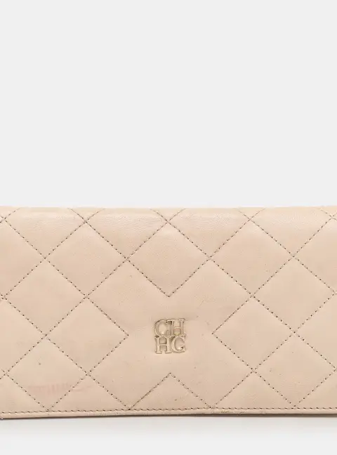 CH Carolina Herrera Cream Leather Continental Bifold Wallet
