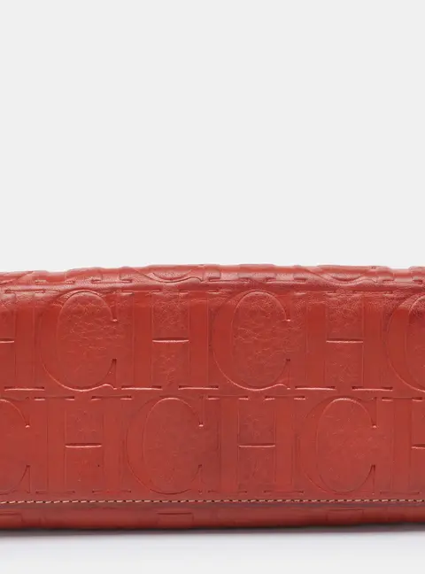 CH Carolina Herrera Rust Orange Monogram Leather Flap Continental Wallet