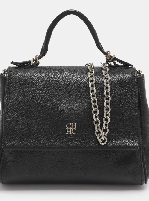 CH Carolina Herrera Minuetto Small Black Leather Top Handle Bag