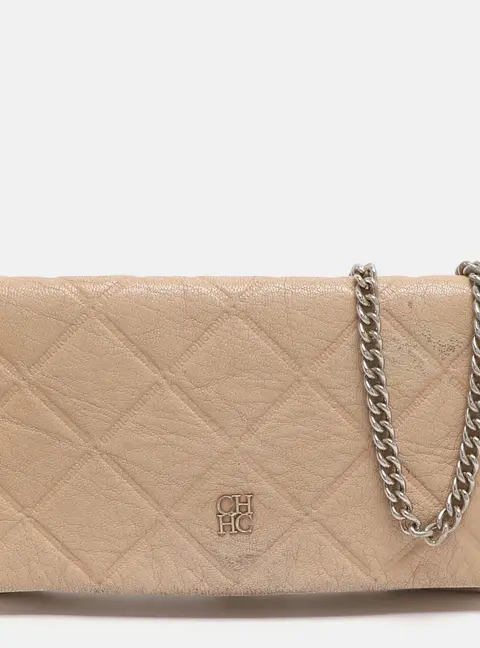 CH Carolina Herrera Beige Quilted Leather Chain Clutch