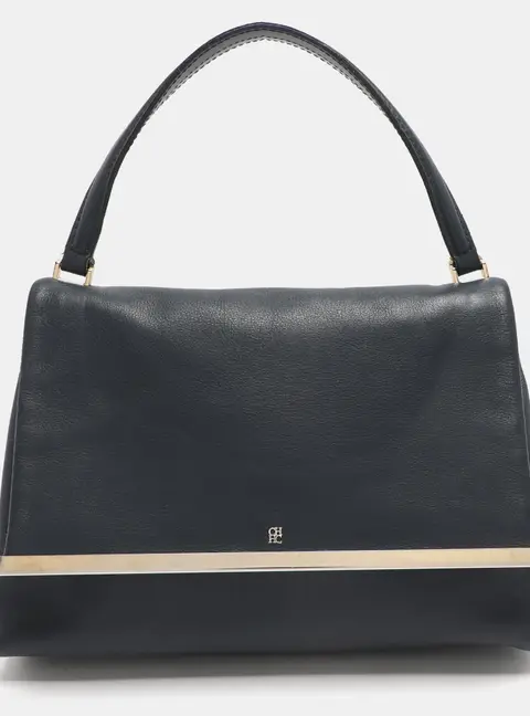 CH Carolina Herrera Camelot Blue Leather Top Handle Bag