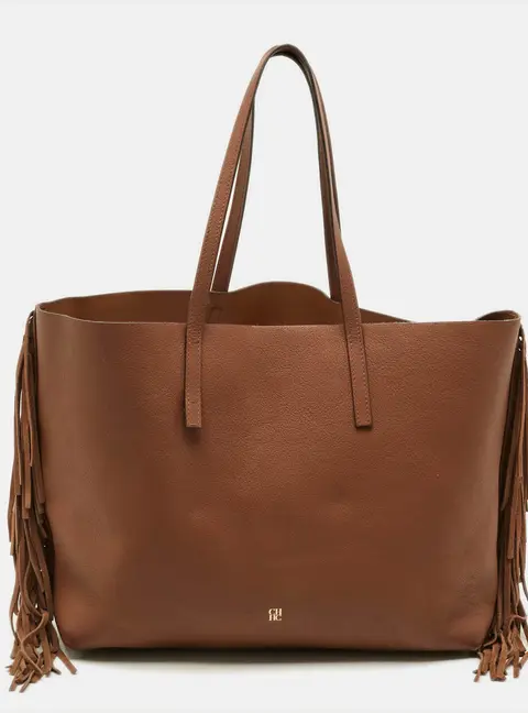 CH Carolina Herrera Fringe Brown Leather Shopper Tote