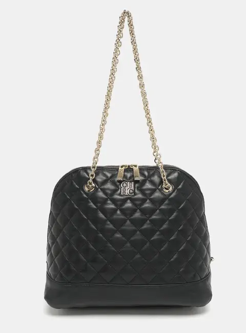CH Carolina Herrera Black Quilted Leather Chain Satchel