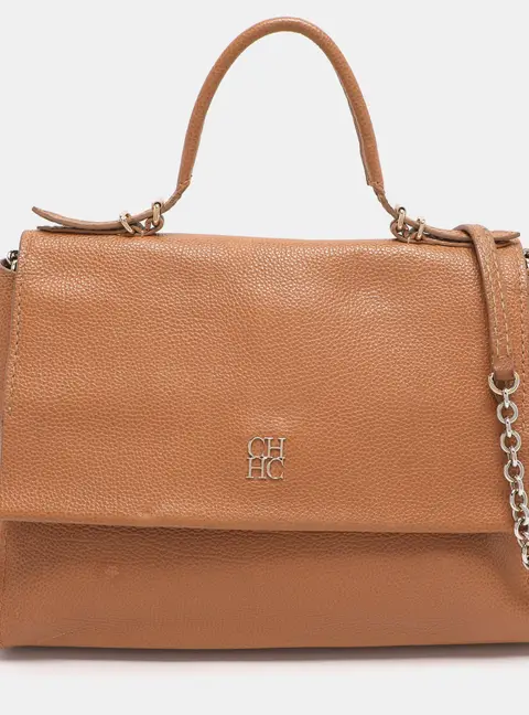 CH Carolina Herrera Minuetto Brown Leather Top Handle Bags