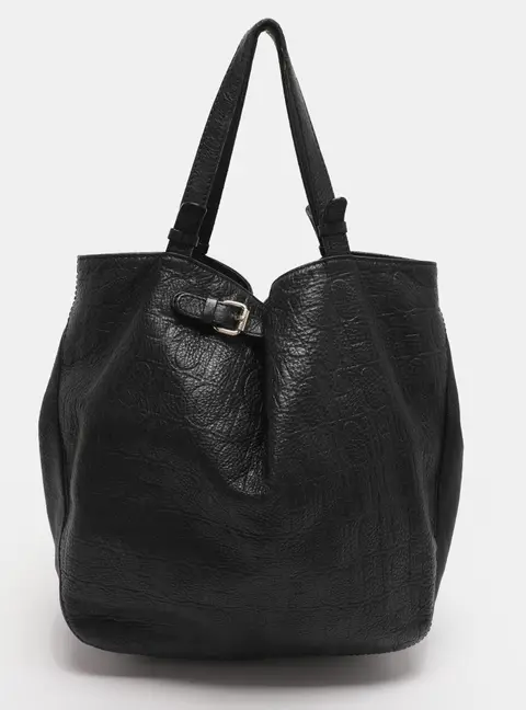 CH Carolina Herrera Black Monogram Embossed Leather Belt Tote