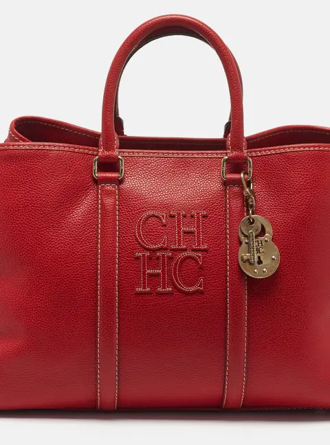 CH Carolina Herrera Matteo Red Grained Leather Tote
