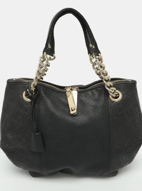 CH Carolina Herrera Black Leather Chain Hobo