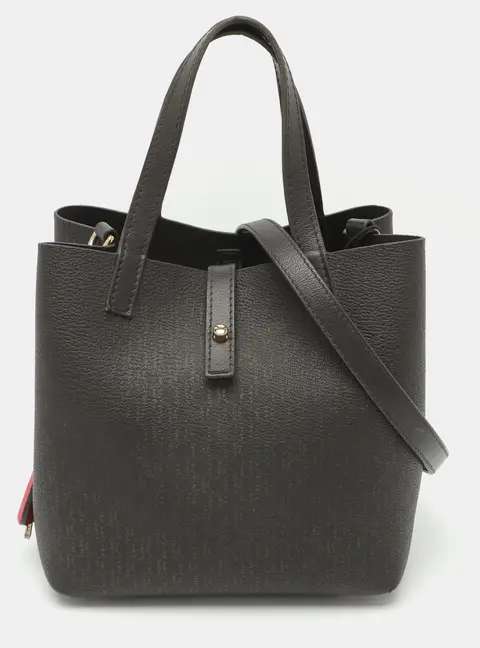 CH Carolina Herrera Matryoshka Locked Small Dark Brown Monogram Coated Canvas and Leather Tote