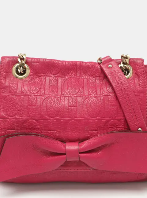 CH Carolina Herrera Audrey Pink Monogram Embossed Leather Shoulder Bag
