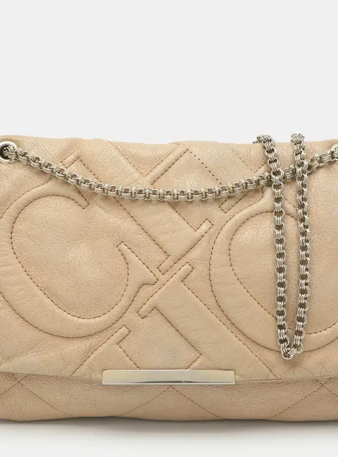 CH Carolina Herrera Beige Quilted Leather Flap Chain Shoulder Bag