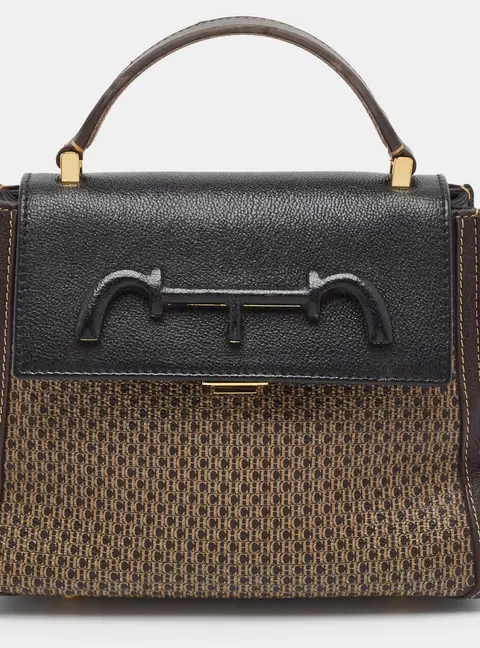 CH Carolina Herrera Brown Monogram Coated Canvas and Leather Top Handle Bag