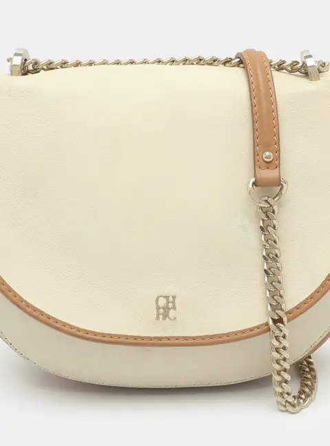 CH Carolina Herrera White/Brown Leather Messenger Bag