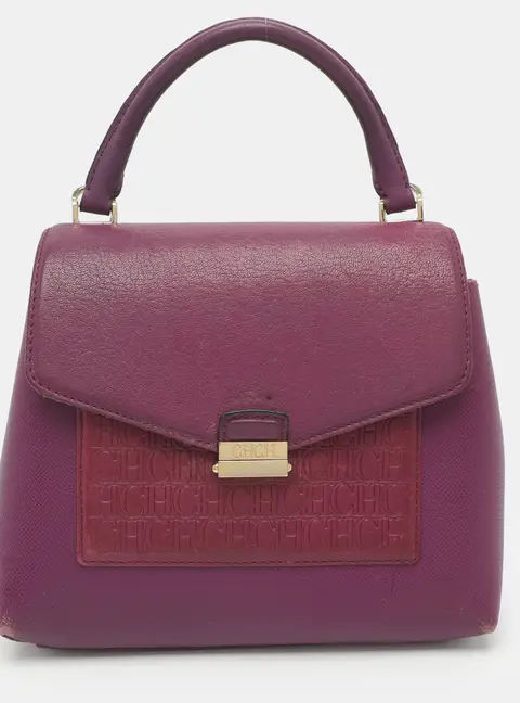 CH Carolina Herrera Purple Leather Top Handle Bag
