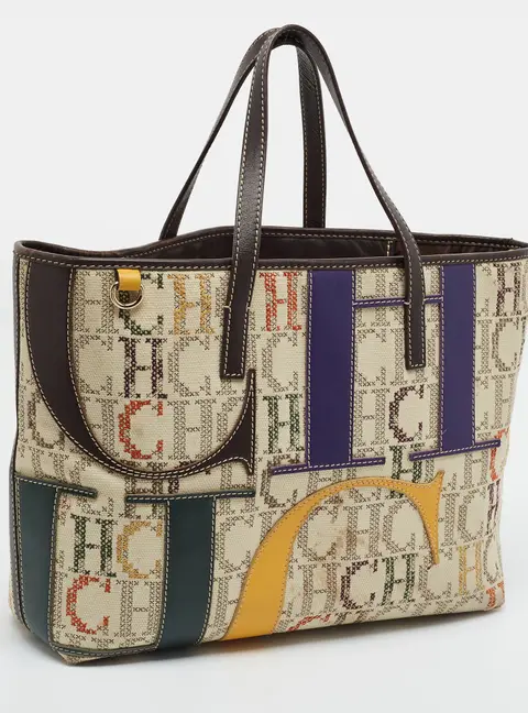 CH Carolina Herrera Beige/Multicolor Monogram Canvas Shopper Tote
