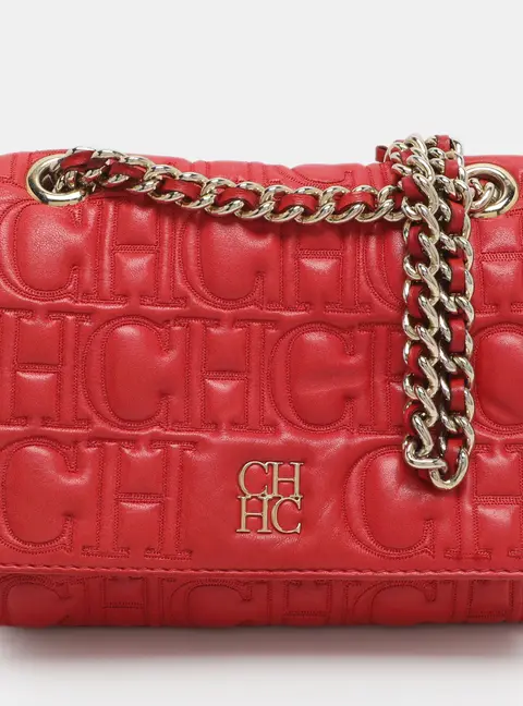 CH Carolina Herrera Red Monogram Leather Shoulder Bag