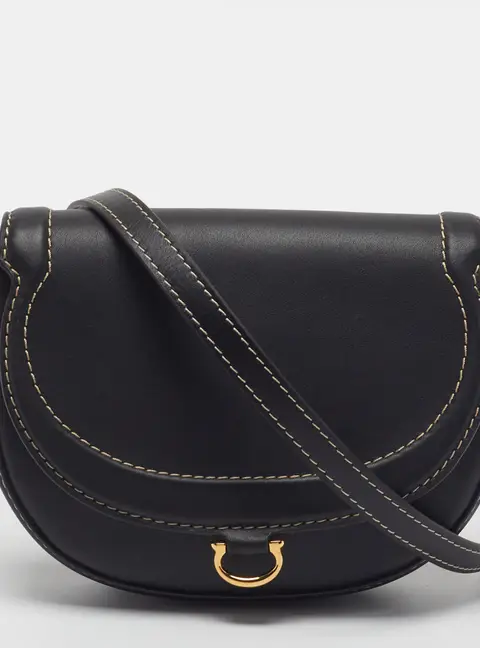 CH Carolina Herrera Insignia Charro Black Leather Crossbody Bag