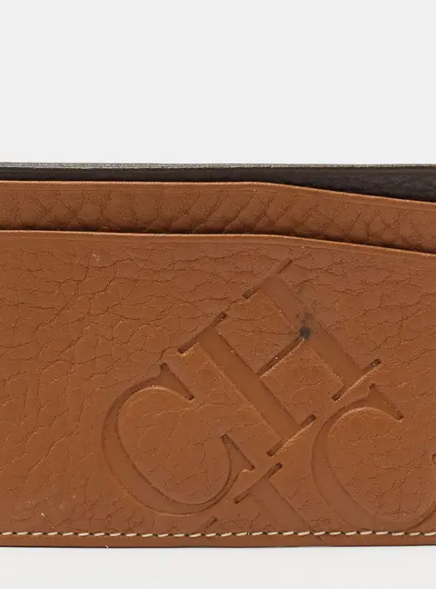 CH Carolina Herrera Tan Monogram Embossed Leather Card Holder