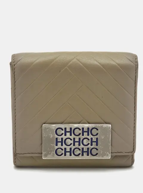 CH Carolina Herrera Grey Quilted Leather Logo Trifold Wallet