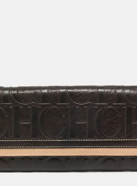 CH Carolina Herrera Brown/Beige Monogram Embossed Leather Continental Wallet