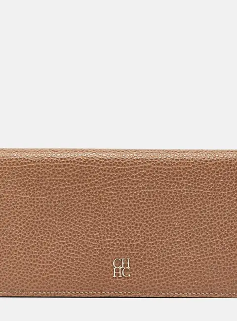 CH Carolina Herrera Beige Leather Long Bifold Wallet