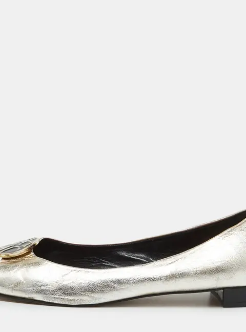 CH Carolina Herrera Gold Leather Logo Peep-Toe Ballet Flats Size 38