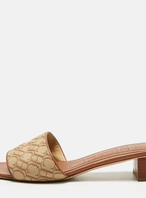 CH Carolina Herrera Brown Monogram Canvas Matryoshka Slide Sandals Size 39