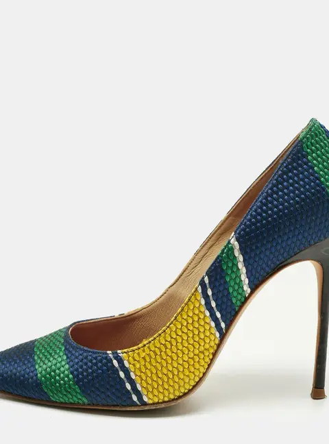 CH Carolina Herrera Multicolor Woven Fabric Stripe Pointed Toe Pumps Size 38