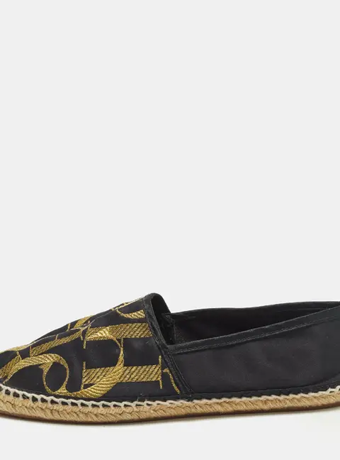 CH Carolina Herrera Size 38 Black Satin Espadrille Flats