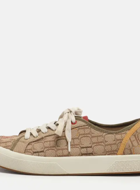 CH Carolina Herrera Size 40 Beige Canvas Lace Up Sneakers