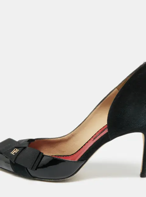 CH Carolina Herrera Size 37 Black Suede and Patent Leather Pointed Toe D'orsay Pumps
