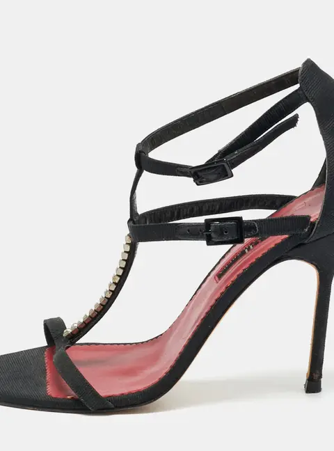 CH Carolina Herrera Size 37 Black Canvas Ankle Strap Sandals