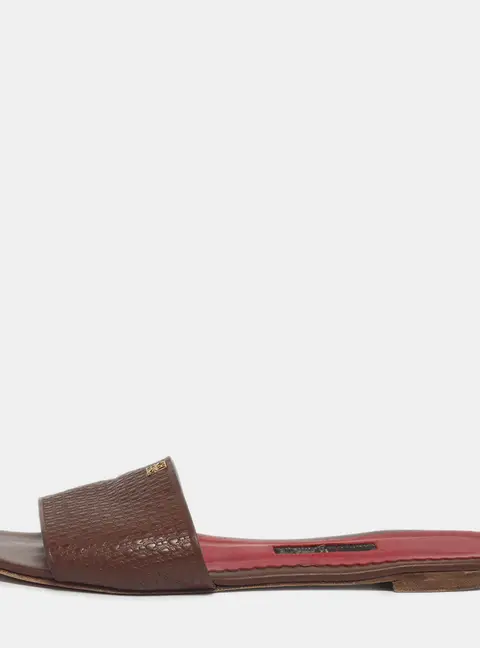 CH Carolina Herrera Size 38 Brown Leather Flat Slides