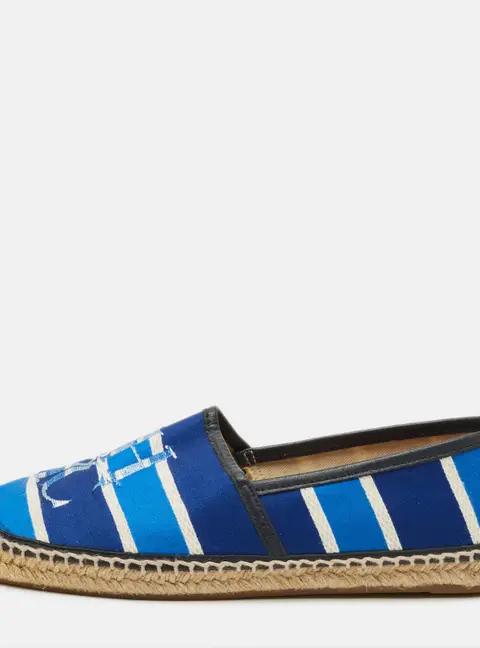 CH Carolina Herrera Size 38 Blue/White Fabric and Leather Striped Espadrille Flats