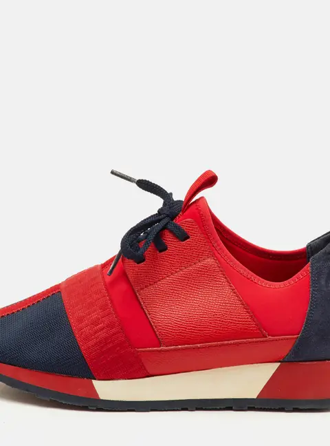CH Carolina Herrera Size 39 Red/Navy Blue Fabric, Leather and Suede Low Top Sneakers