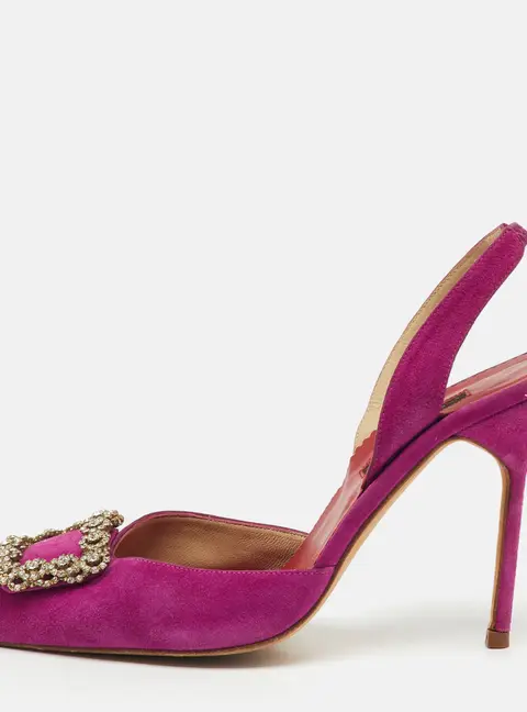 CH Carolina Herrera Purple Suede Crystal Embellished Buckle Slingback Pumps Size 39
