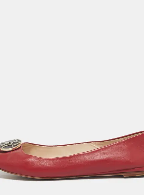 CH Carolina Herrera Red Leather Logo Ballet Flats Size 38
