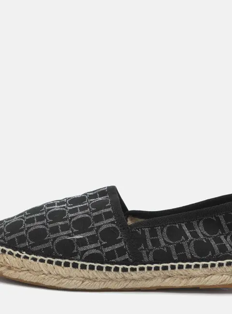 CH Carolina Herrera Size 35 Black Signature Fabric Espadrille Flats
