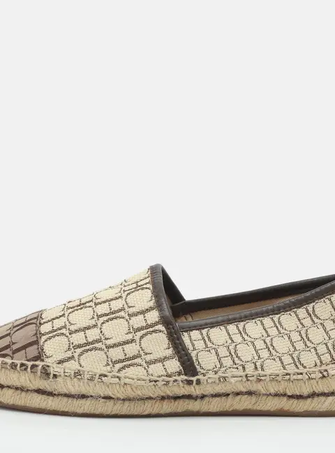 CH Carolina Herrera Size 36 Beige Monogram Canvas Espadrille Flats