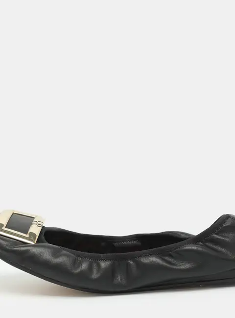 CH Carolina Herrera Size 41 Black Leather Scrunch Ballet Flats