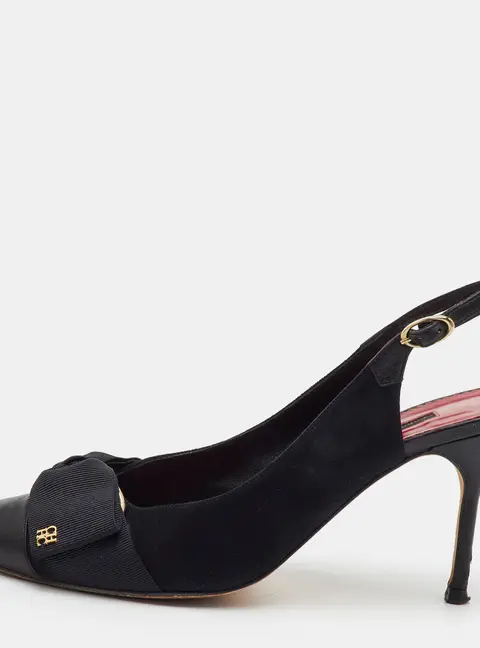 CH Carolina Herrera Size 38 Black Leather and Suede Pointed Toe Slingback Pumps