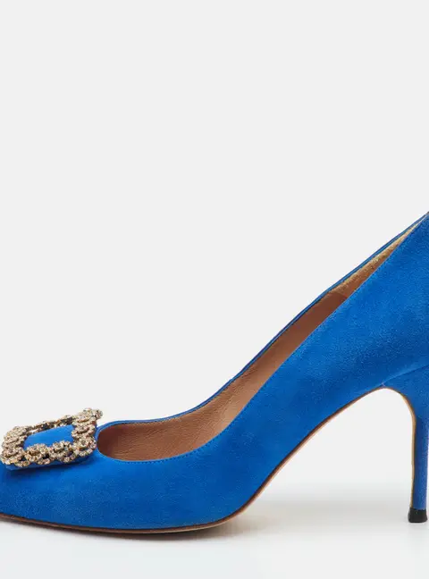 CH Carolina Herrera Size 38 Blue Suede Pointed Toe Pumps