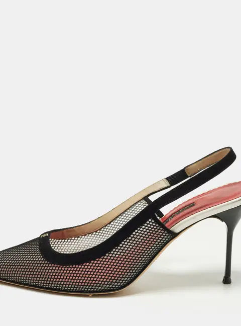 CH Carolina Herrera Size 40 Black Mesh and Suede Slingback Pumps
