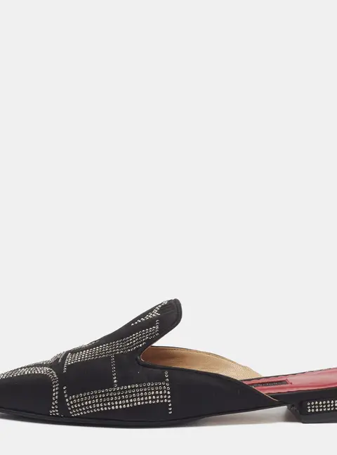 CH Carolina Herrera Size 39 Black Satin Crystal Embellished Mules