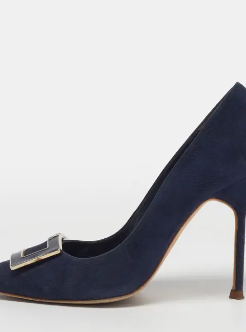 CH Carolina Herrera Size 37 Navy Blue Suede Pumps