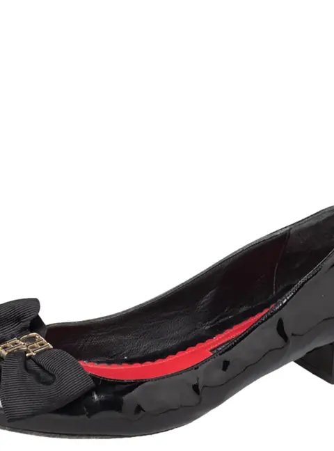 CH Carolina Herrera Black Patent Leather Bow Block Heel Pumps Size 39
